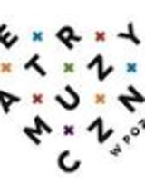 Black letters and colourful small crosses on white background