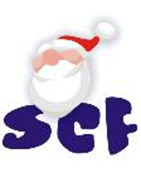 Picture of Santa Claus' head on white background. Blue letters - first letters of the name of the festival.