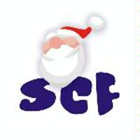 Picture of Santa Claus' head on white background. Blue letters - first letters of the name of the festival.