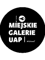 White inscriptions in a black circle - logo of UAP Galleries