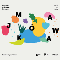 Event poster - colourful spots and letters on the white background