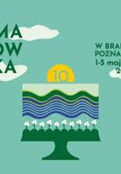 A drawing of a cake with the number 10 on top and the title of the event. Poster mostly in green colors.