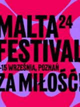 Festival poster: black text (the title of the Festival) on red and violet background.