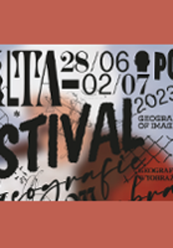 Festival poster with information about the event on light blue and red background.