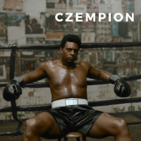 Event poster: African American sitting in the corner of the boxing ring.