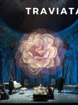 Event poster - photo from the opera and a big flower in the middle of a poster.