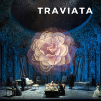 Event poster - photo from the opera and a big flower in the middle of a poster.