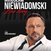 Poster advertising the concert with a portrait of the artist with frowned forehead, unbuttoned top button of his white shirt and untied bowtie