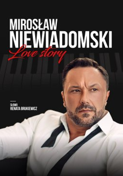 Poster advertising the concert with a portrait of the artist with frowned forehead, unbuttoned top button of his white shirt and untied bowtie