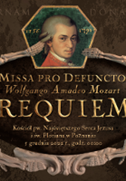 Poster with information about the event and W.A. Mozart portrait.