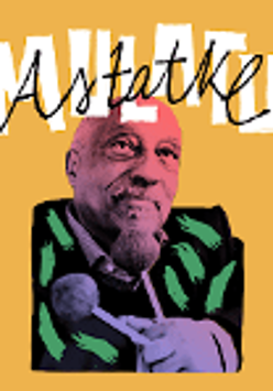 Picture of the artist - a man holding a microphone on the yellow background