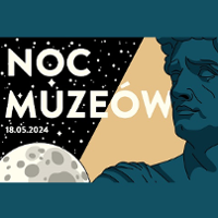 Event poster: drawing of starry night and a sculpture of a man. White text - the title of the event and its date.