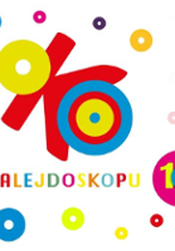 Event poster: colourful dots and colourful inscription "Oko kalejdoskopu".