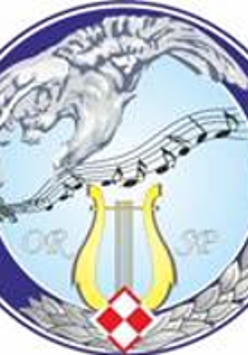 In a circle a white bird, notes on a stave, a lyre and the sign of the Polish Air Forces.