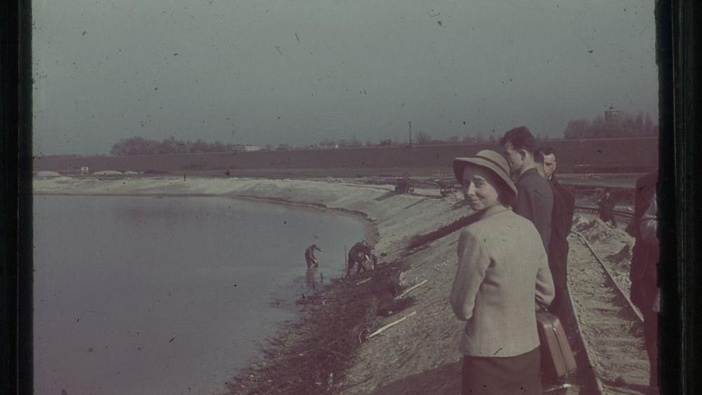 Visit by German officials on the banks of the reservoir under construction ca. 1941. Photo courtesy of Poznań University Library
