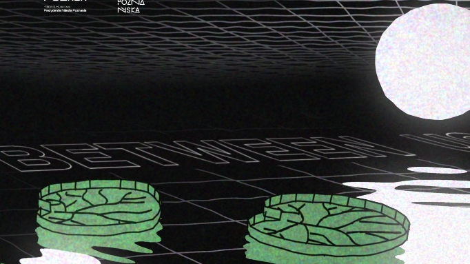 Festival poster. Picture of green plants floating in the black water by the moonlight. In the left upper corner information about the Festival