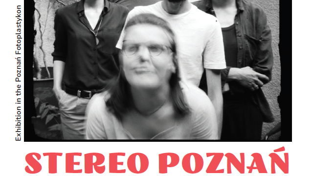 Poster with information about the exhibition and with one black and white photo from it.