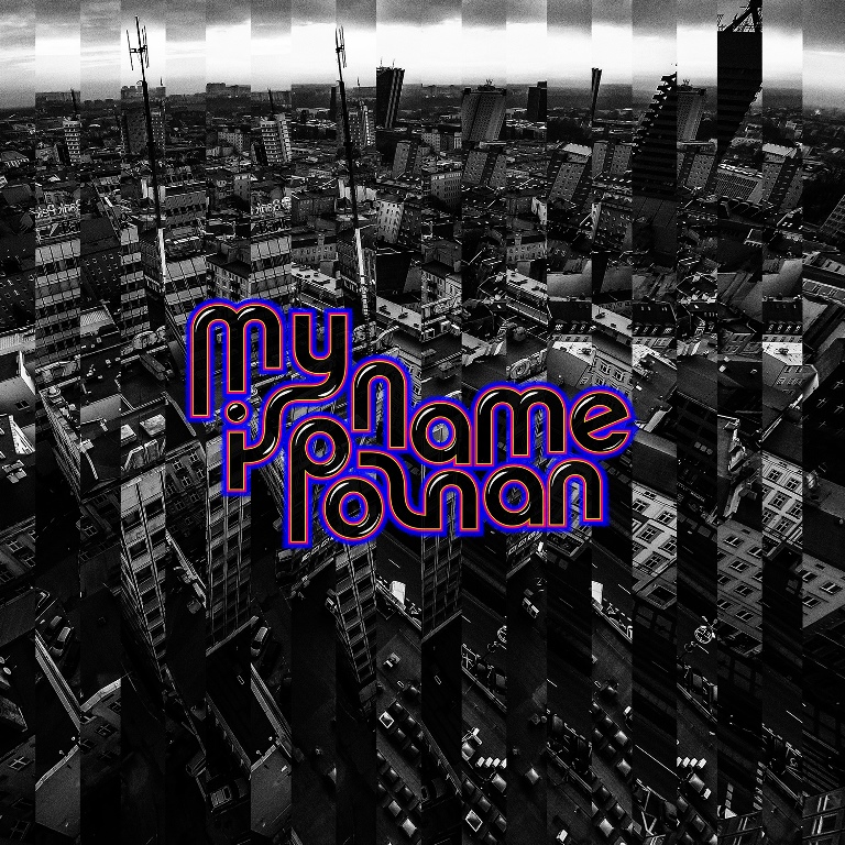 Black and white collage of city buildings and black-pink-violet title of the album in the middle of the picture. - grafika artykułu