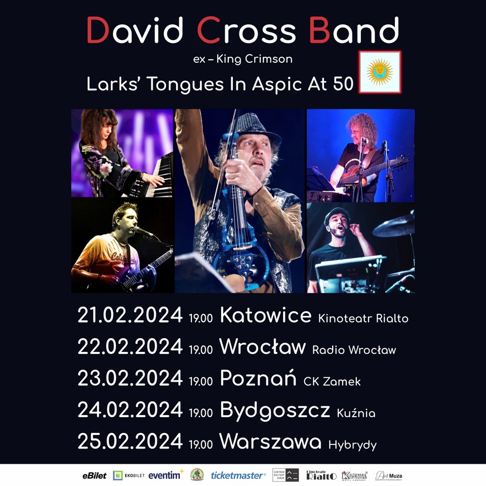 Concert poster: five separate photos of David Cross Band musicians and information about the concert tour. - grafika artykułu