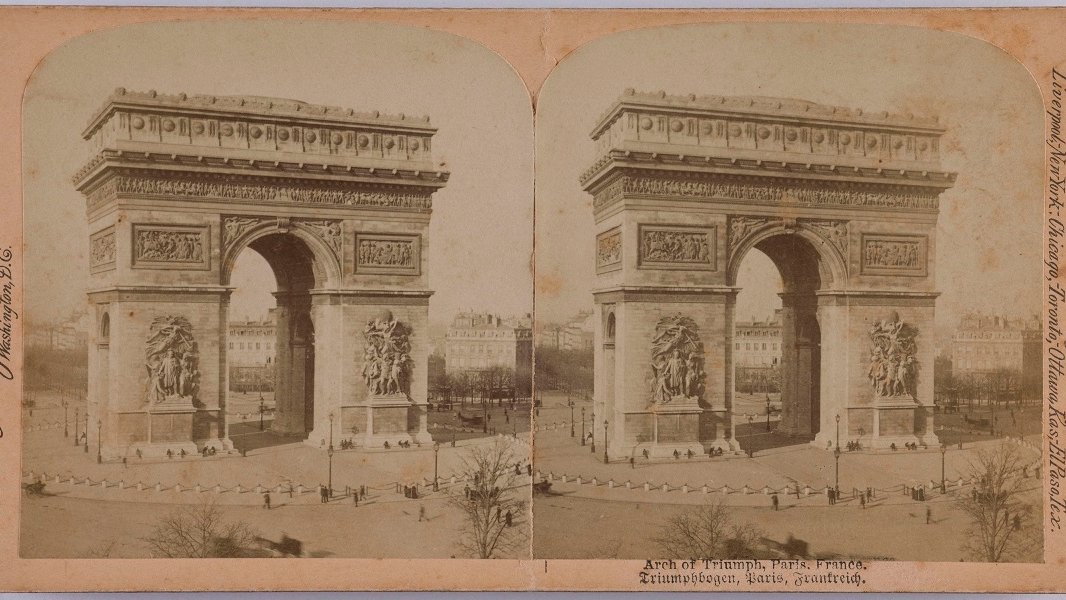 .Sepia stereo photography: Arc de Triomphe.