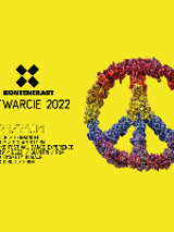 Event poster - colourful peace sign on yellow background and information about the event