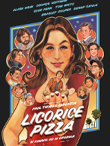 Film poster - drawing of a woman who is holding a man in her open hand; around a woman - pictures of other people.