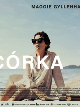 Film poster - photo of a woman in dark sunglasses sitting on a seashore.