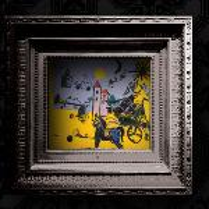 On a black background in a silver frame you can see one of the paintings from Jerzy Piotrowicz's Gallery