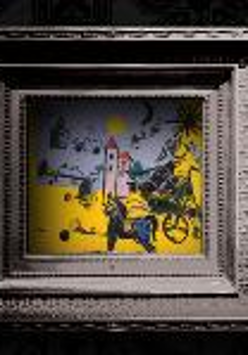 On a black background in a silver frame you can see one of the paintings from Jerzy Piotrowicz's Gallery