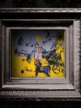 On a black background in a silver frame you can see one of the paintings from Jerzy Piotrowicz's Gallery