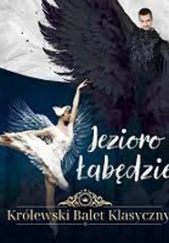 Event poster: ballet dancer in white costume and a man in black costume with spread black wing.