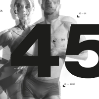 Black and white performance poster: number 45 and a couple in the background.