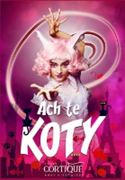 Colourful event poster - photo of a dancer on red-pink background, white inscription - the title of the performance.