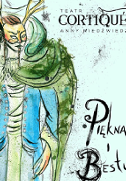 Performance poster: drawing of a lady in a mask on face and information about the event.