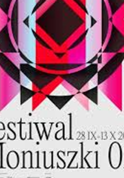 Poster of Moniuszko Festival - colourful shapes and information about the Festival.
