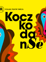 Performance poster - drawings of two monkeys' faces on a yellow background. In te middle the title of the performance.