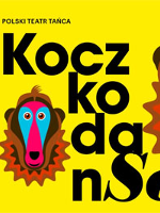 Performance poster - drawings of two monkey's face on a yellow background. In te middle the title of the performance.