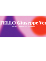 Performance poster - title of the opera and composer's name on red, pink and violet background.