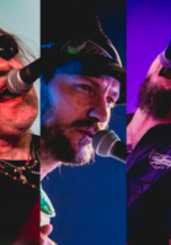 A photo divided into three parts. On each part - a man singing to the microphone.