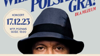 Concert poster: information about the event (title, date, names of the performers and photo of a half of a man's face in a dark blue hat.