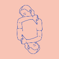 Double drawing of a woman on a pink background
