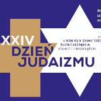 Poster of 24th Judaism Day - picture of light brown cross and white star on violet background. Lettering - the name of the event.