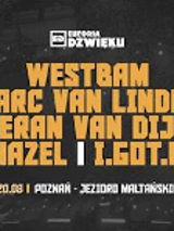 Event poster: orange captions with information about the concert on black background