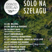 Program of the series - white lettering on green background, logo of Ogród Szeląg in the left up corner.