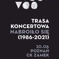 White and grey writings on black background - information about the concert