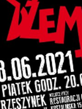 A red inscription Dżem on the black background and the date and time of the concert