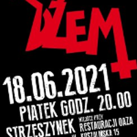 A red inscription Dżem on the black background and the date and time of the concert