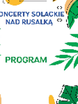 Event poster: green and blue captions and green leaves on white background