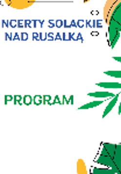 Event poster: green and blue captions and green leaves on white background