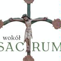 Photo of the cross and Jesus Christ on it on a white background. The name of the exhibition in the bottom of a picture.